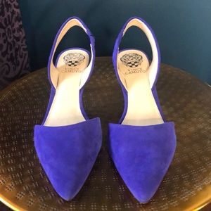 Suede sling back kitten heels